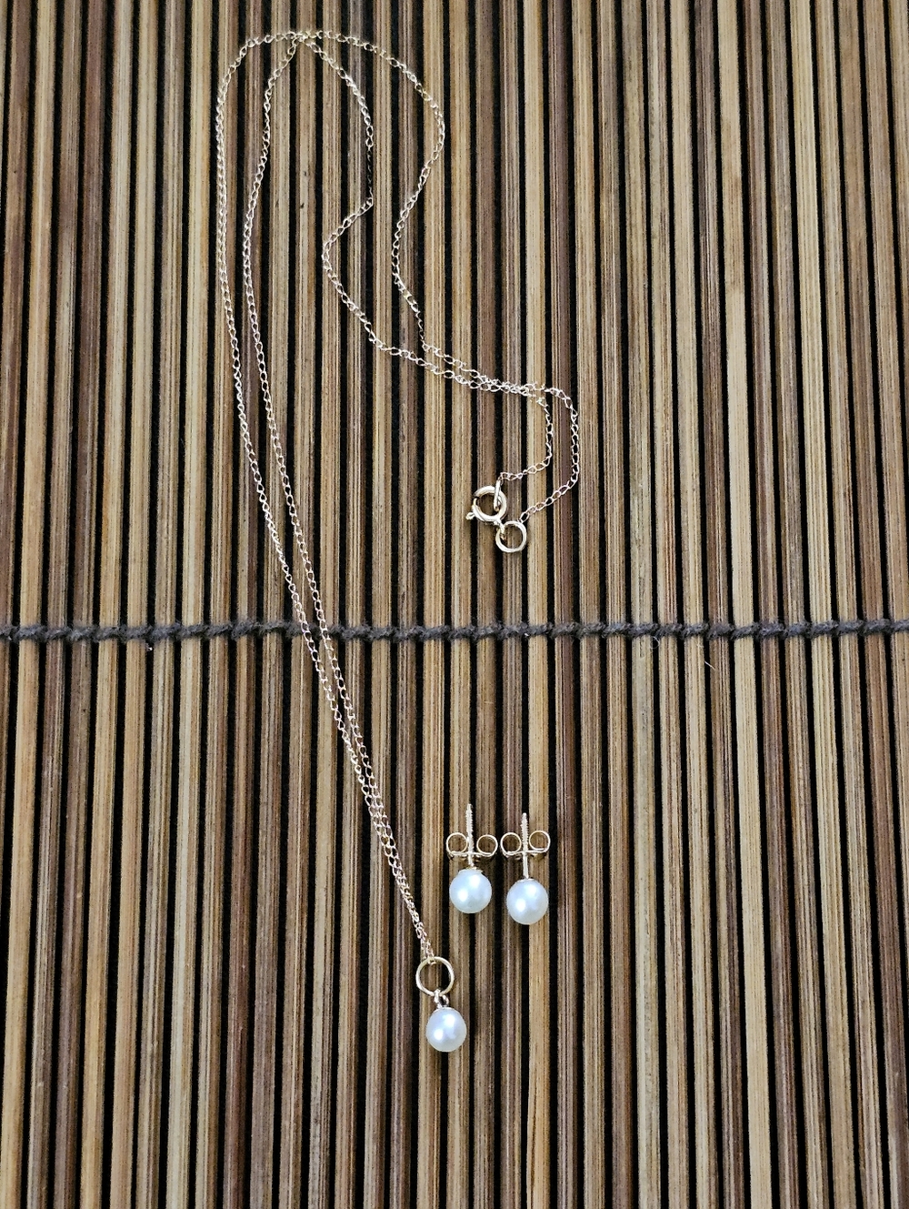 14k Pearl Yellow Gold Necklace & Earrings Set